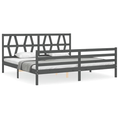 Bedframe met hoofdbord massief hout grijs 200x200 cm 200 x 200 cm Grijs
