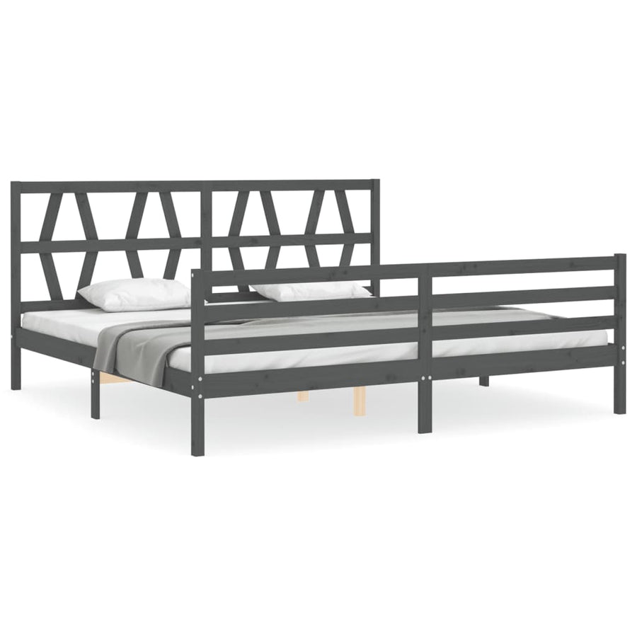 Bedframe met hoofdbord massief hout grijs 200x200 cm 200 x 200 cm Grijs