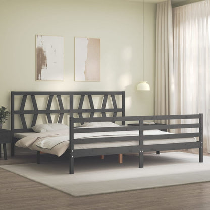 Bedframe met hoofdbord massief hout grijs 200x200 cm 200 x 200 cm Grijs