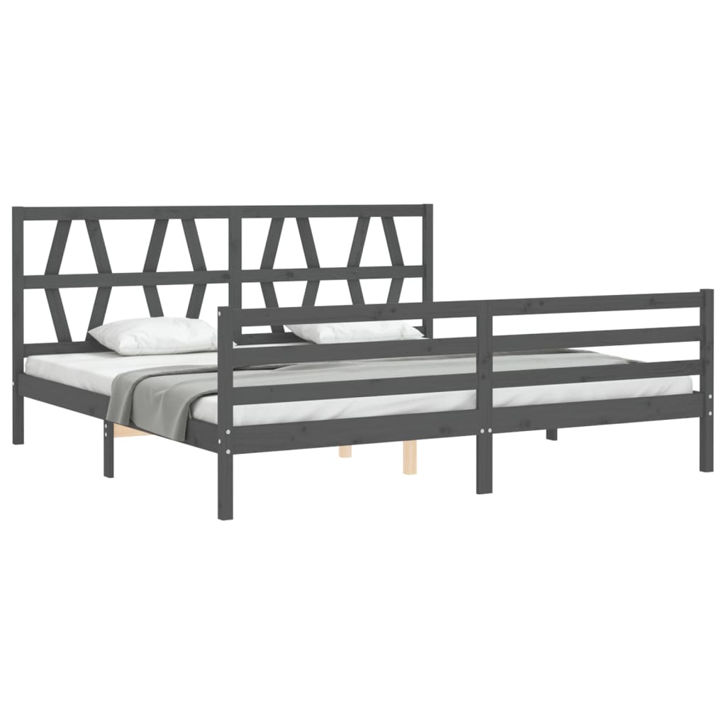 Bedframe met hoofdbord massief hout grijs 200x200 cm 200 x 200 cm Grijs