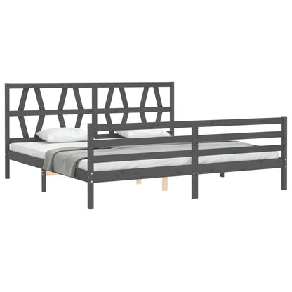 Bedframe met hoofdbord massief hout grijs 200x200 cm 200 x 200 cm Grijs