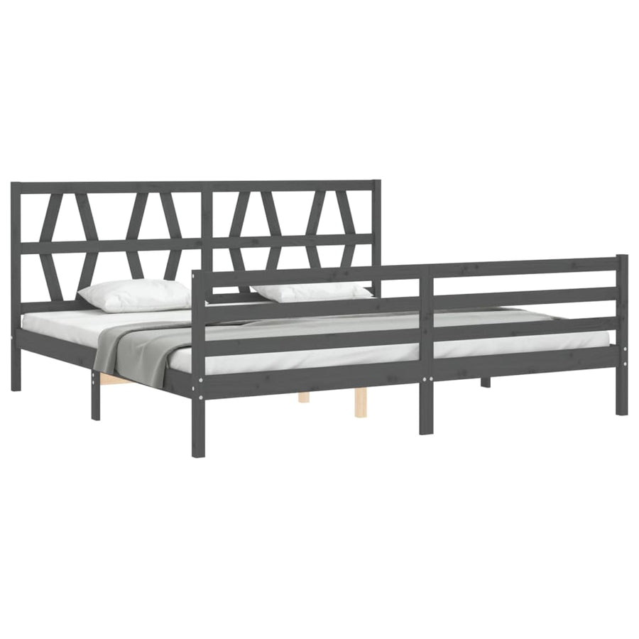 Bedframe met hoofdbord massief hout grijs 200x200 cm 200 x 200 cm Grijs