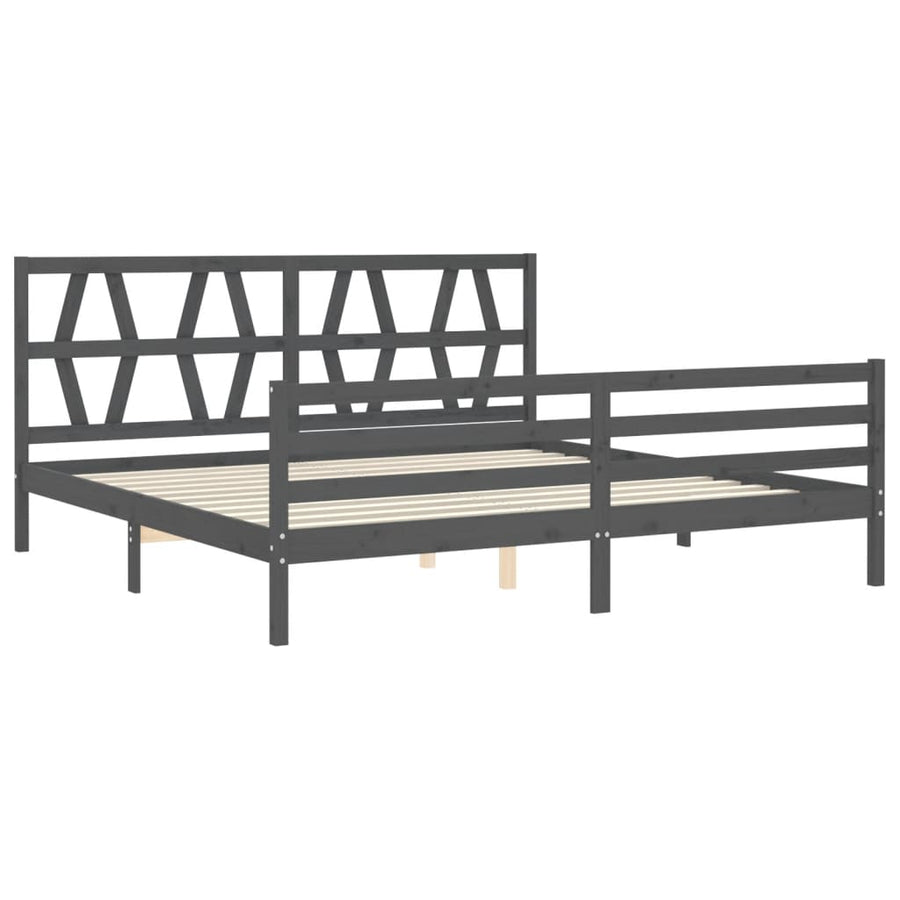 Bedframe met hoofdbord massief hout grijs 200x200 cm 200 x 200 cm Grijs