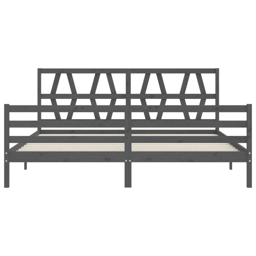 Bedframe met hoofdbord massief hout grijs 200x200 cm 200 x 200 cm Grijs
