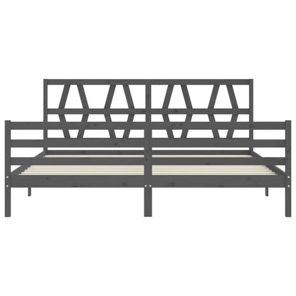 Bedframe met hoofdbord massief hout grijs 200x200 cm 200 x 200 cm Grijs