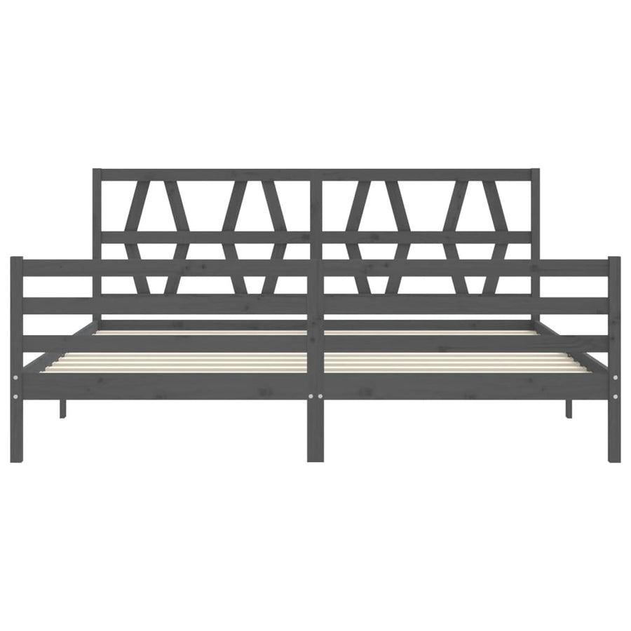 Bedframe met hoofdbord massief hout grijs 200x200 cm 200 x 200 cm Grijs