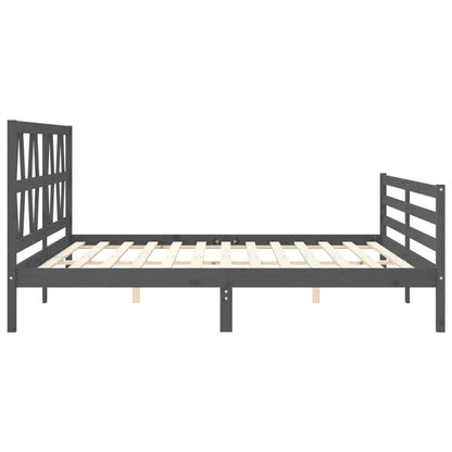 Bedframe met hoofdbord massief hout grijs 200x200 cm 200 x 200 cm Grijs