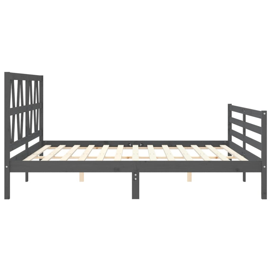Bedframe met hoofdbord massief hout grijs 200x200 cm 200 x 200 cm Grijs