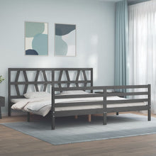 Bedframe met hoofdbord massief hout grijs 200x200 cm 200 x 200 cm Grijs