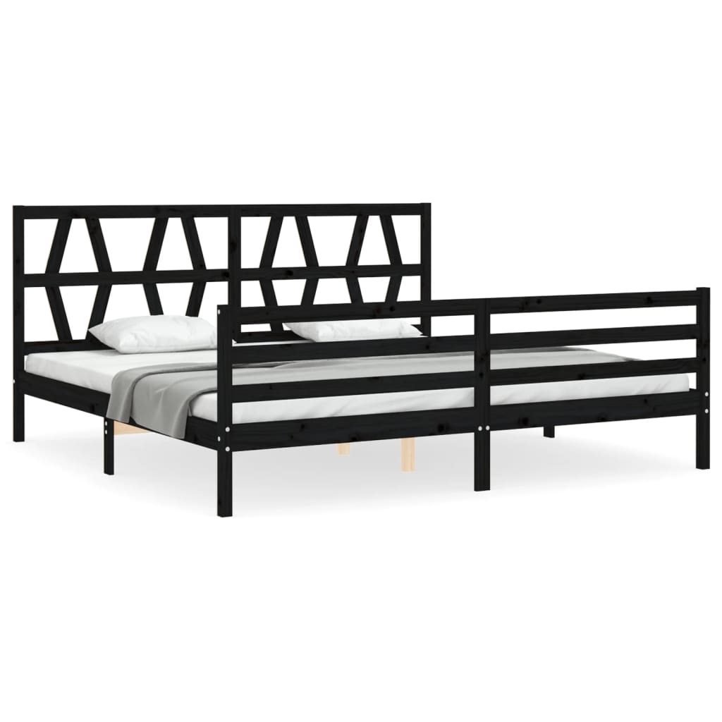 Bedframe met hoofdbord massief hout zwart 200x200 cm 200 x 200 cm Zwart