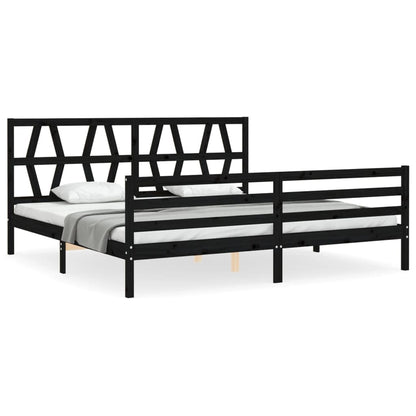 Bedframe met hoofdbord massief hout zwart 200x200 cm 200 x 200 cm Zwart