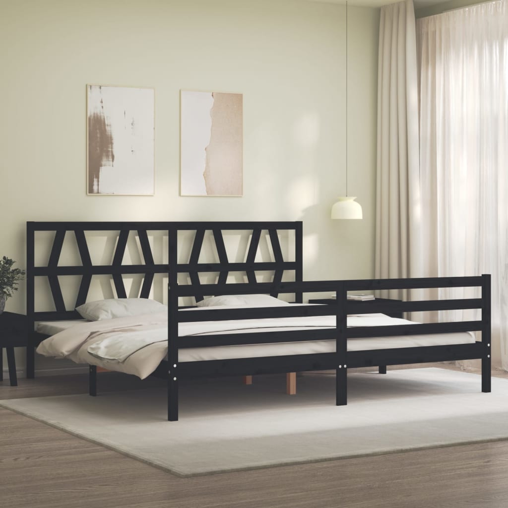Bedframe met hoofdbord massief hout zwart 200x200 cm 200 x 200 cm Zwart
