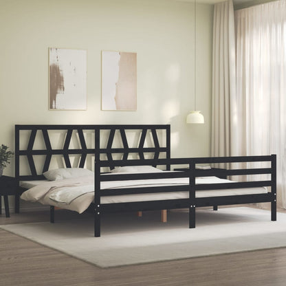 Bedframe met hoofdbord massief hout zwart 200x200 cm 200 x 200 cm Zwart