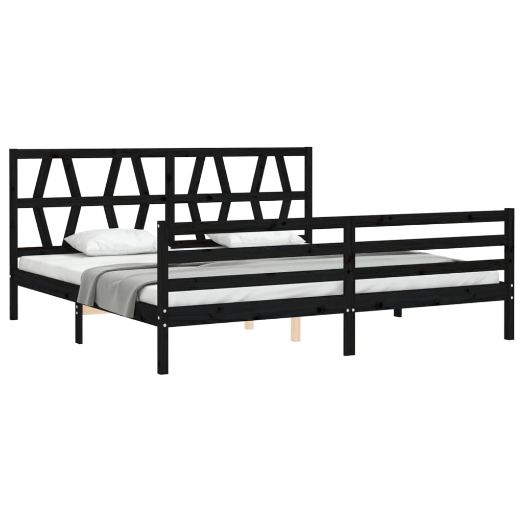 Bedframe met hoofdbord massief hout zwart 200x200 cm 200 x 200 cm Zwart
