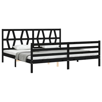 Bedframe met hoofdbord massief hout zwart 200x200 cm 200 x 200 cm Zwart