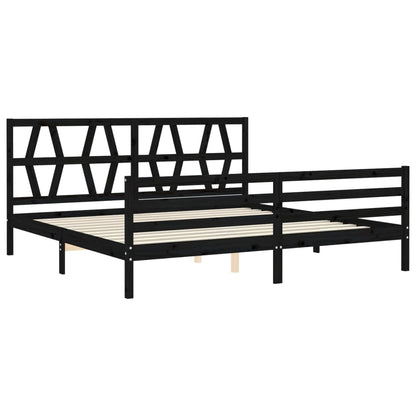 Bedframe met hoofdbord massief hout zwart 200x200 cm 200 x 200 cm Zwart