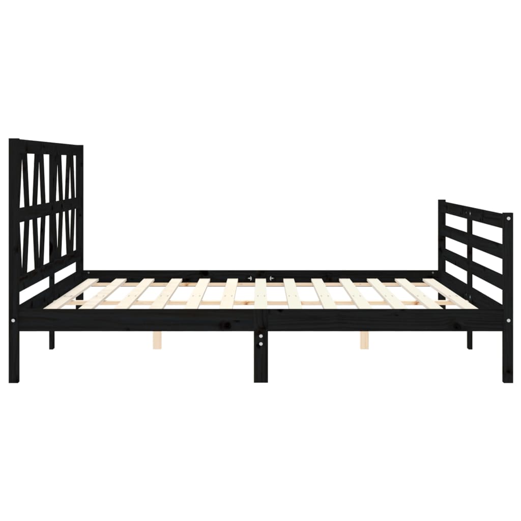 Bedframe met hoofdbord massief hout zwart 200x200 cm 200 x 200 cm Zwart