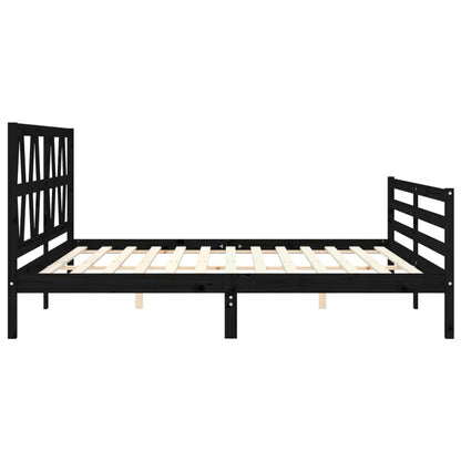 Bedframe met hoofdbord massief hout zwart 200x200 cm 200 x 200 cm Zwart