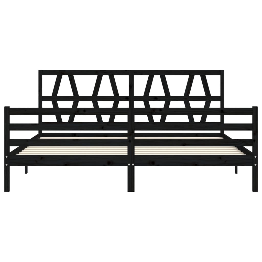 Bedframe met hoofdbord massief hout zwart 200x200 cm 200 x 200 cm Zwart