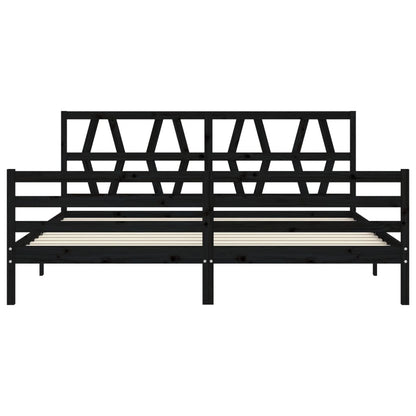 Bedframe met hoofdbord massief hout zwart 200x200 cm 200 x 200 cm Zwart