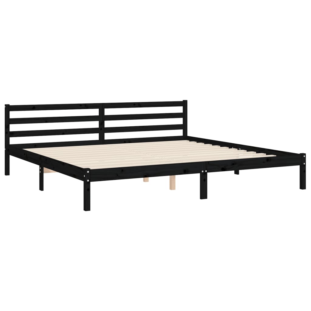Bedframe met hoofdbord massief hout zwart 200x200 cm 200 x 200 cm Zwart