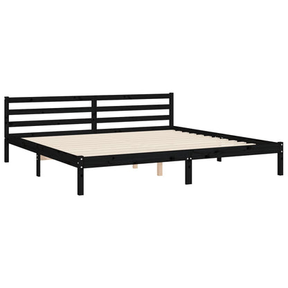 Bedframe met hoofdbord massief hout zwart 200x200 cm 200 x 200 cm Zwart