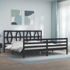 Bedframe met hoofdbord massief hout zwart 200x200 cm 200 x 200 cm Zwart