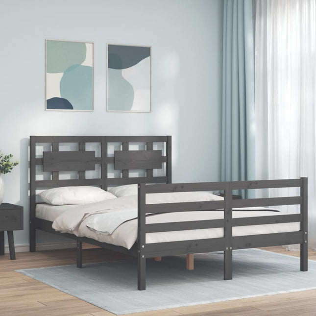 Bedframe met hoofdbord massief hout grijs 140x190 cm 140 x 190 cm Grijs