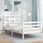 Bedframe met hoofdbord massief hout wit 90x200 cm 90 x 200 cm Wit