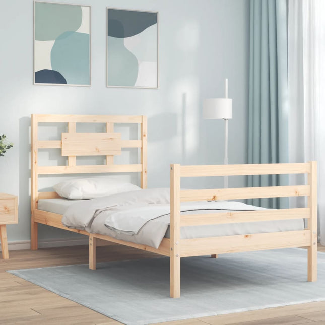 Bedframe met hoofdbord massief hout 100x200 cm 100 x 200 cm Naturel