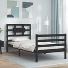 Bedframe met hoofdbord massief hout zwart 100x200 cm 100 x 200 cm Zwart