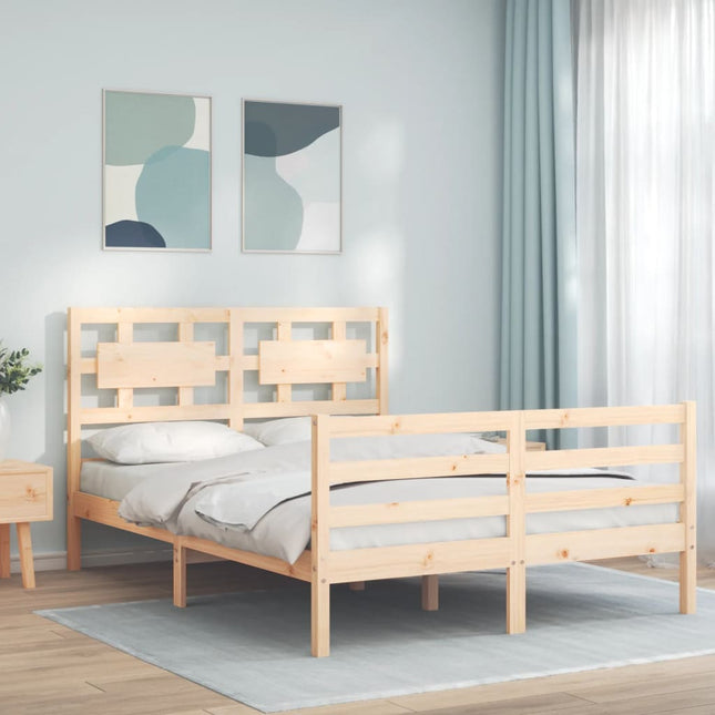 Bedframe met hoofdbord massief hout 140x200 cm 140 x 200 cm Naturel