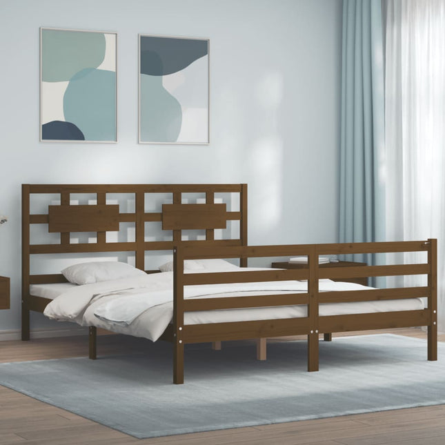 Bedframe met hoofdbord hout honingbruin 160x200 cm 160 x 200 cm Honingbruin