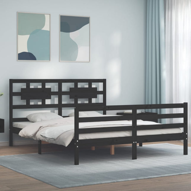 Bedframe met hoofdbord massief hout zwart 160x200 cm 160 x 200 cm Zwart