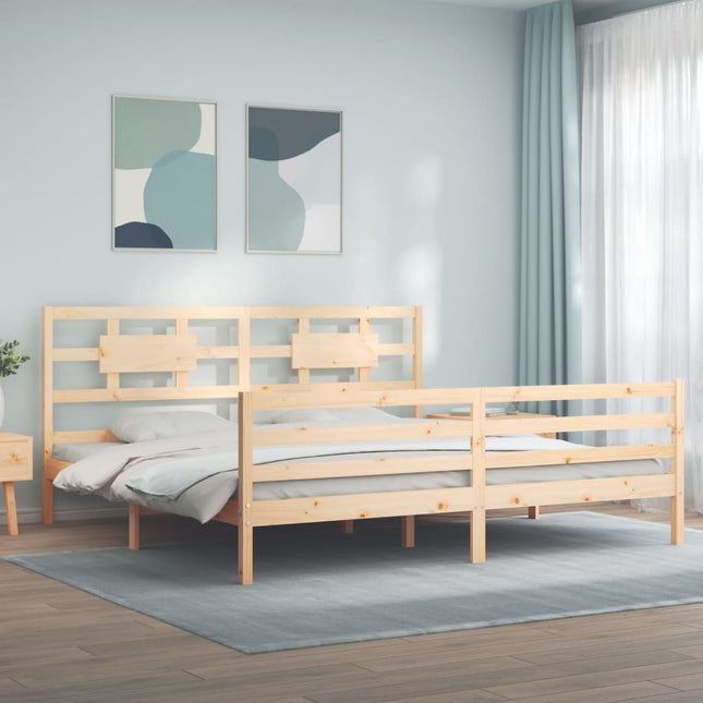 Bedframe met hoofdbord massief hout 200x200 cm 200 x 200 cm Naturel