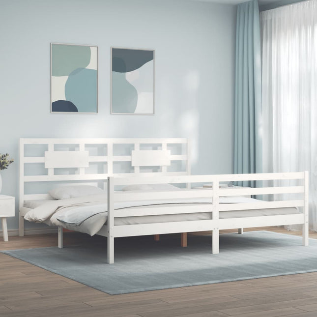 Bedframe met hoofdbord massief hout wit 200x200 cm 200 x 200 cm Wit