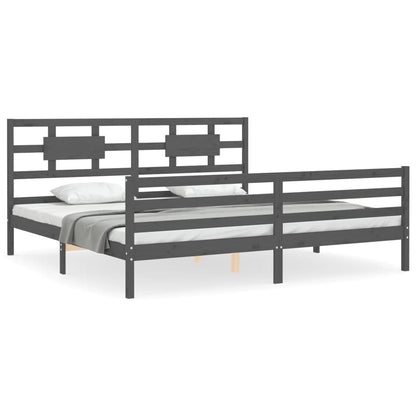Bedframe met hoofdbord massief hout grijs 200x200 cm 200 x 200 cm Grijs