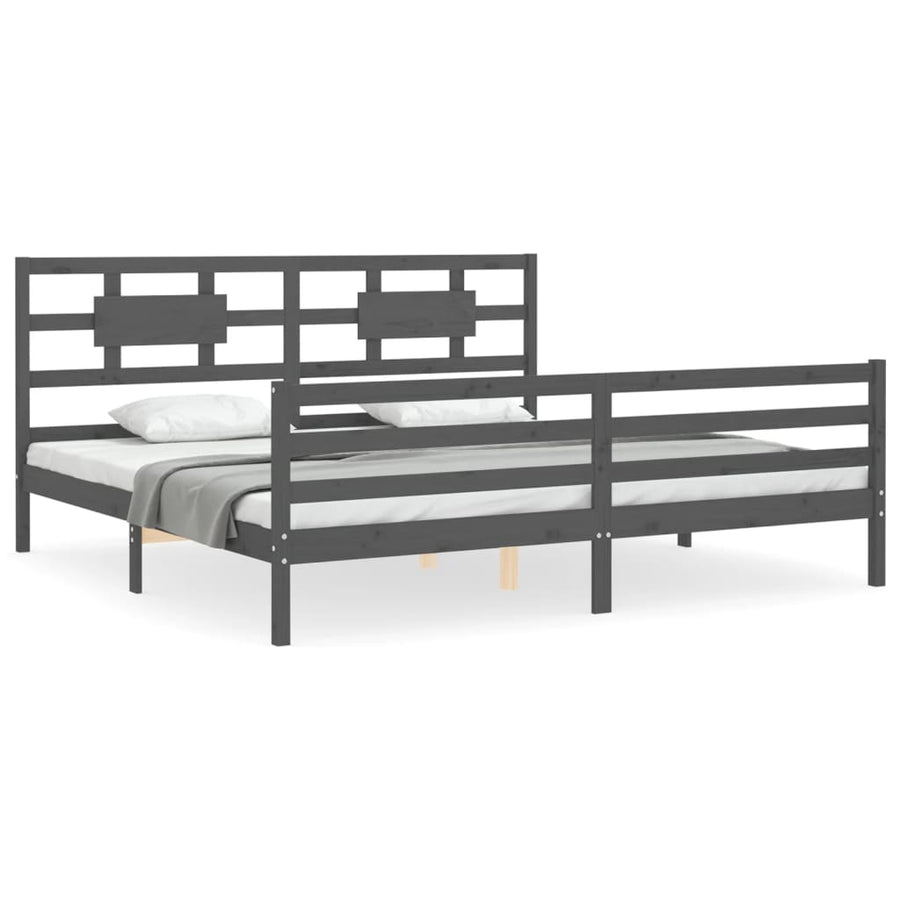Bedframe met hoofdbord massief hout grijs 200x200 cm 200 x 200 cm Grijs