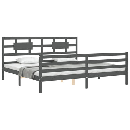Bedframe met hoofdbord massief hout grijs 200x200 cm 200 x 200 cm Grijs