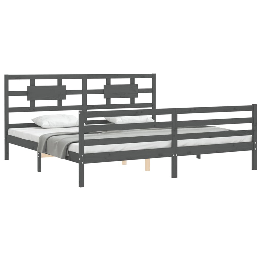 Bedframe met hoofdbord massief hout grijs 200x200 cm 200 x 200 cm Grijs