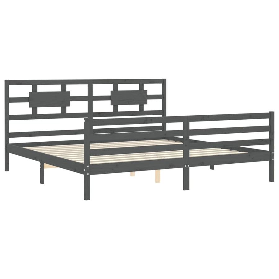 Bedframe met hoofdbord massief hout grijs 200x200 cm 200 x 200 cm Grijs
