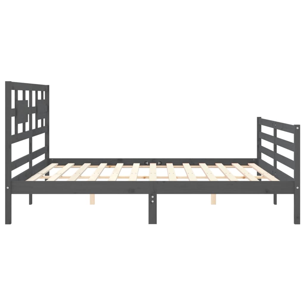 Bedframe met hoofdbord massief hout grijs 200x200 cm 200 x 200 cm Grijs