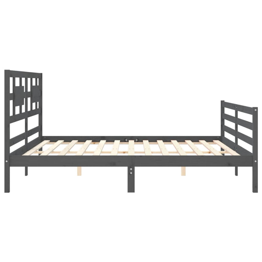 Bedframe met hoofdbord massief hout grijs 200x200 cm 200 x 200 cm Grijs