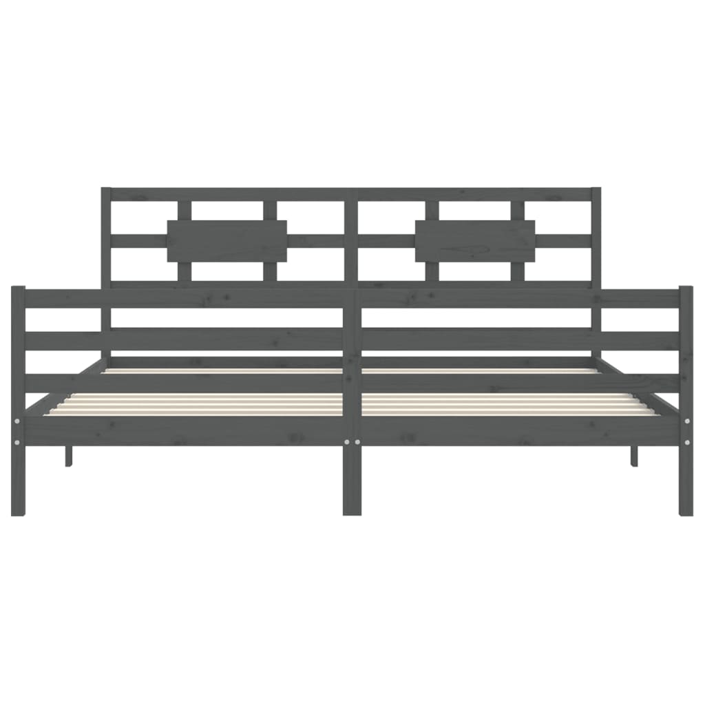 Bedframe met hoofdbord massief hout grijs 200x200 cm 200 x 200 cm Grijs