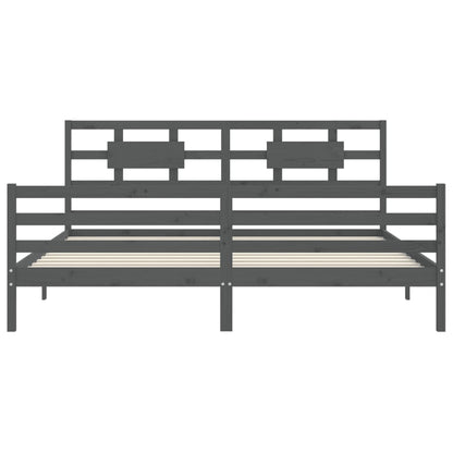 Bedframe met hoofdbord massief hout grijs 200x200 cm 200 x 200 cm Grijs