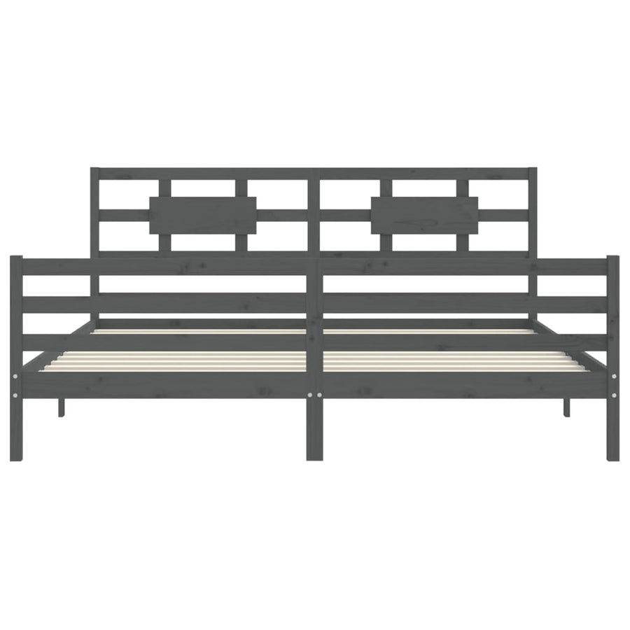 Bedframe met hoofdbord massief hout grijs 200x200 cm 200 x 200 cm Grijs