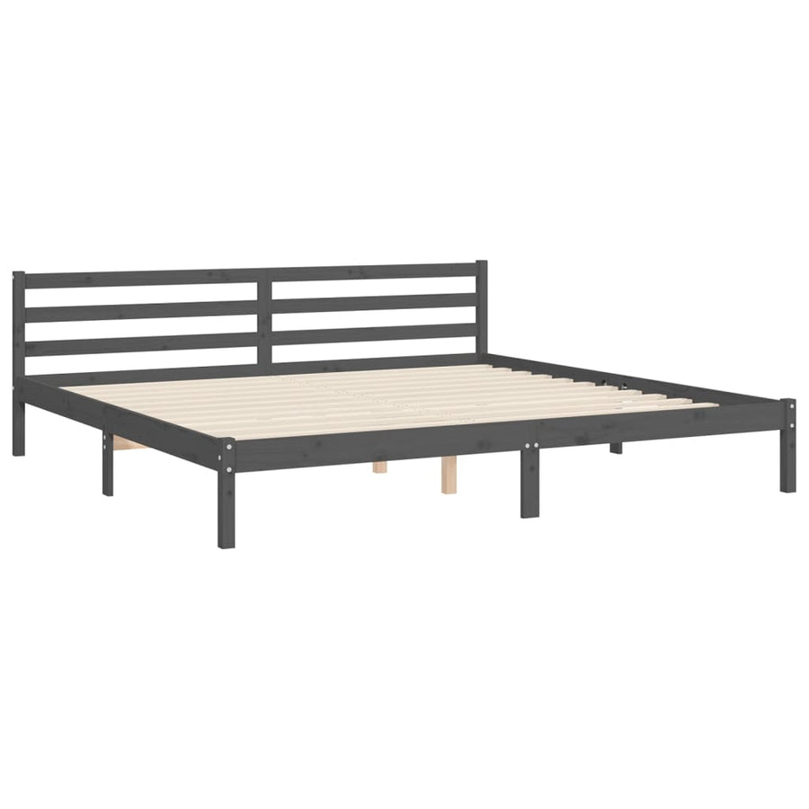 Bedframe met hoofdbord massief hout grijs 200x200 cm 200 x 200 cm Grijs
