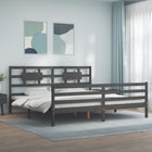 Bed frame with headboard solid wood grey 200x200 cm