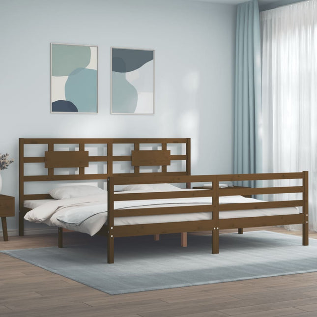 Bedframe met hoofdbord massief hout honingbruin 200x200 cm 200 x 200 cm Honingbruin