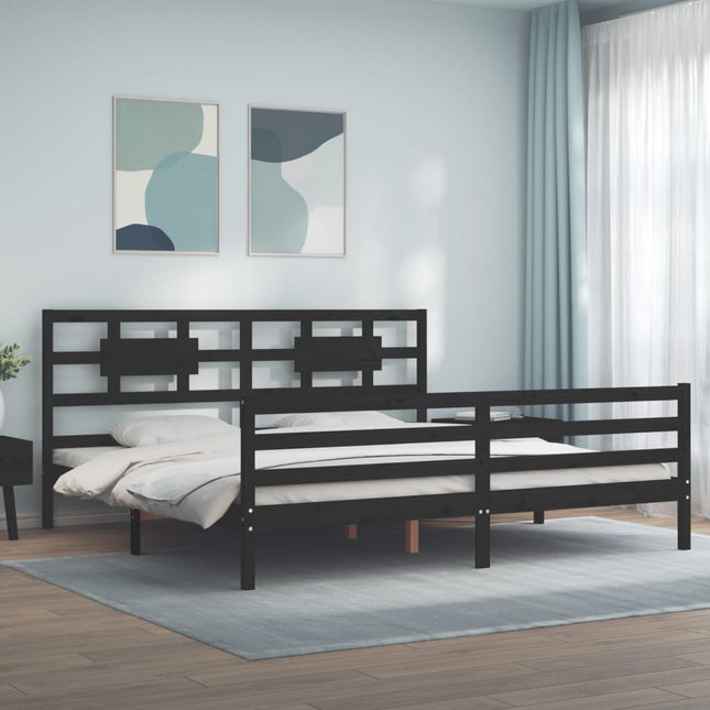 Bedframe met hoofdbord massief hout zwart 200x200 cm 200 x 200 cm Zwart